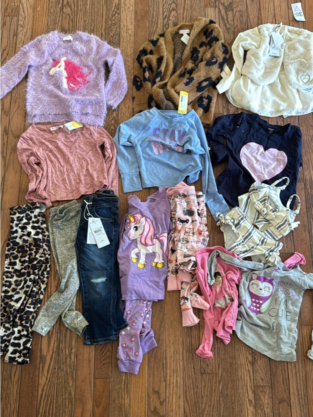 Girls Size 3 Mixed Clothing Bundle - Unicorn & Heart Tops, Cozy Sweaters